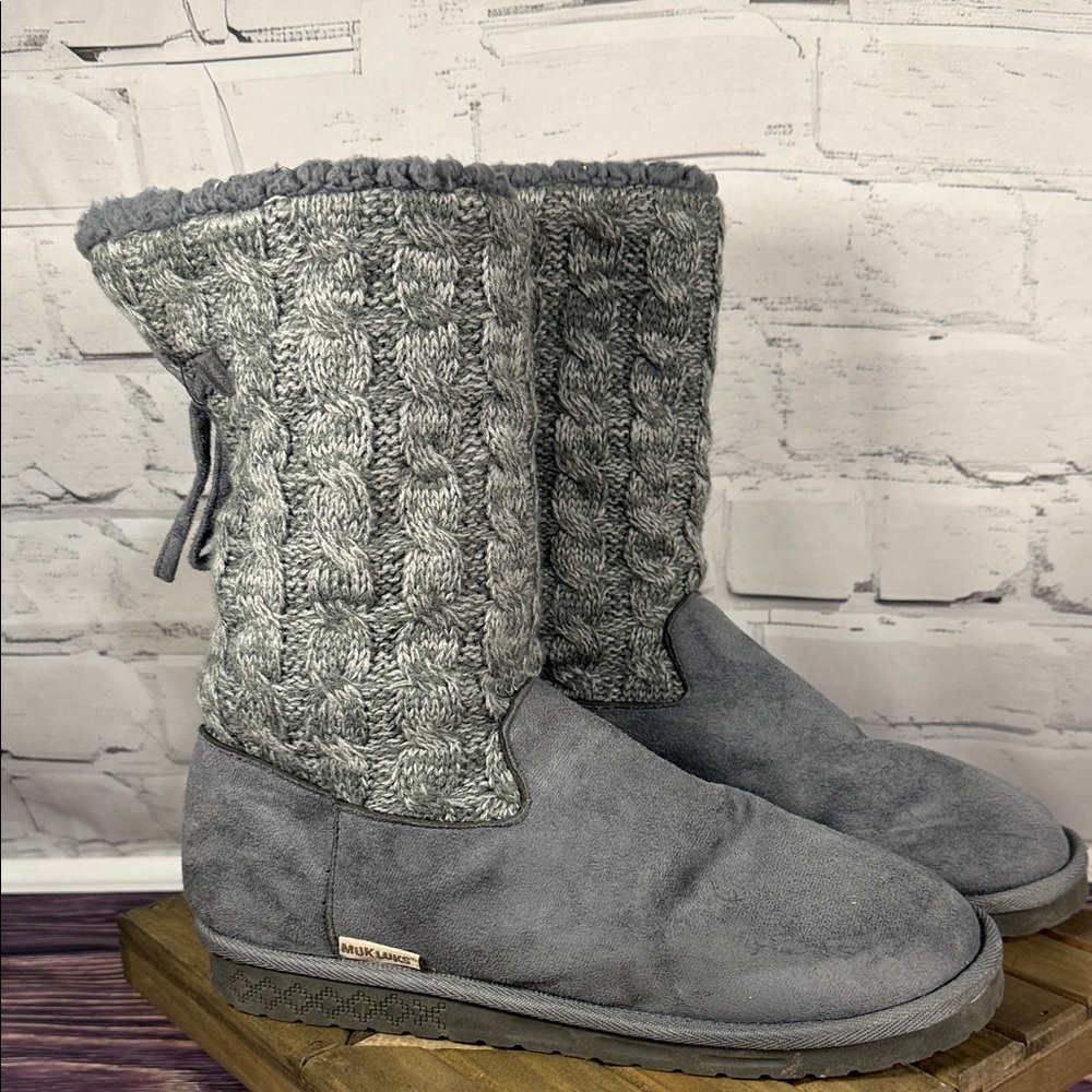 Muk Luks Gray Cable Knit Faux Suede Winter‎ Boots